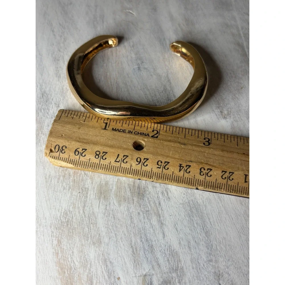 Gold Tone Organic Wavy Cuff Bracelet Sculptural Statement Open Bangle
